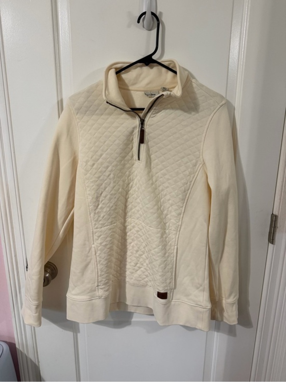 L.L.Bean Quilted Quarter-Zip Pullover Sweatshirt Cream Beige Women’s Size Medium